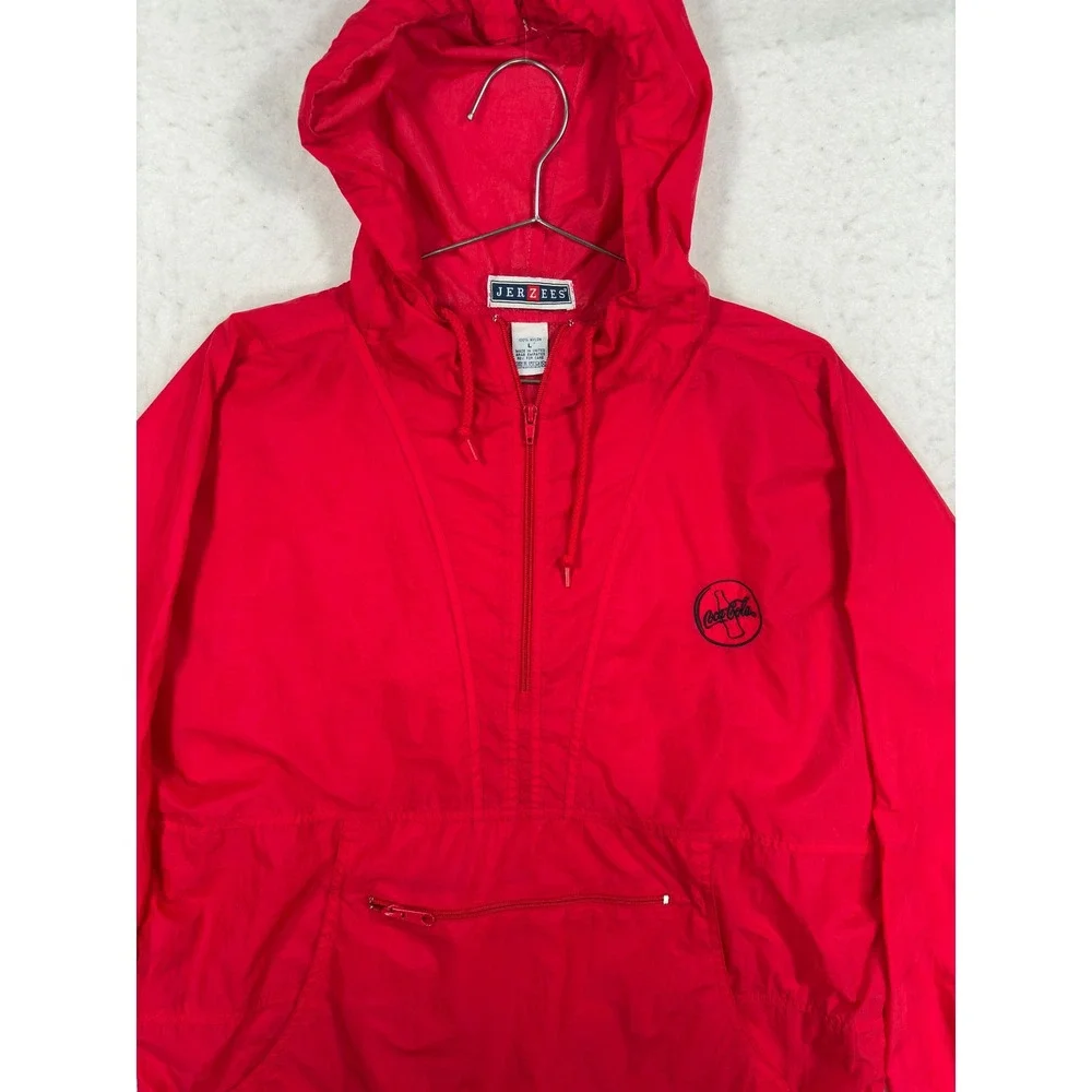 Vintage Jerzees Coca-Cola Windbreaker Mens Large Red Half Zip Anorak Jacket